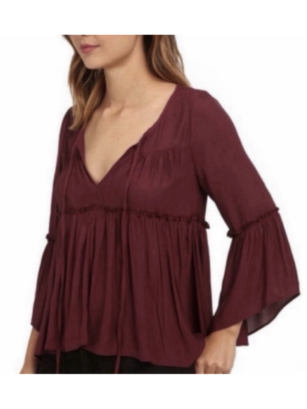 Free People A Few Of My Favorite Things Boho Blouse Fall Shirt Burgundy Size S